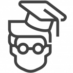 An icon for Education & Research, symbolizing a graduate student